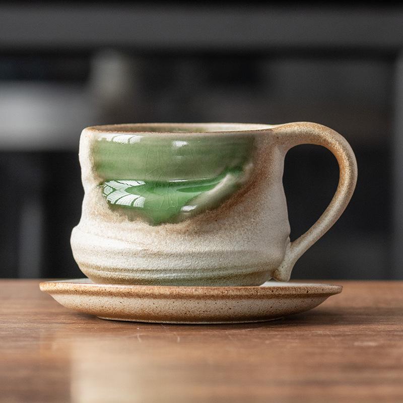 Handmade Retro Ceramic Coffee Cup and Saucer Set - Creative, Simple Design