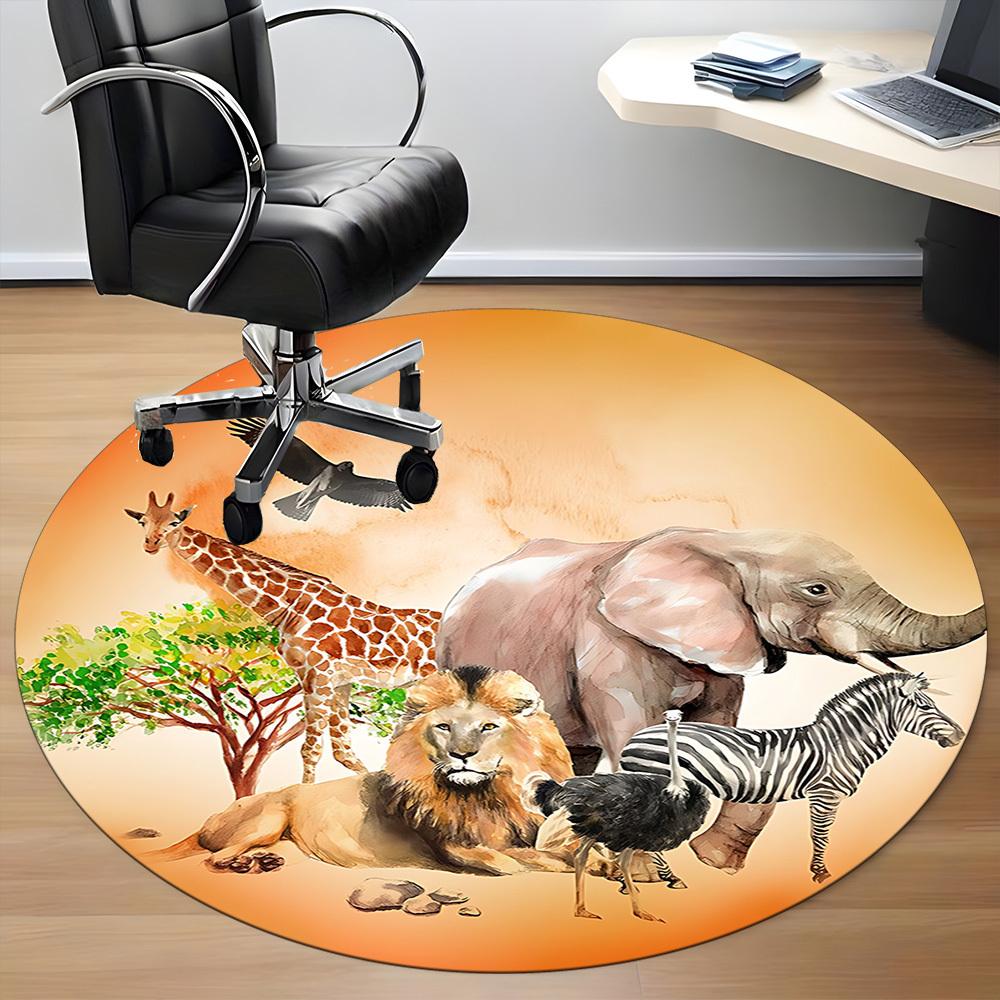 1pc Savannah Wildlife Chair Carpet for Office, Non slip, Soft and Durable Office Rug
