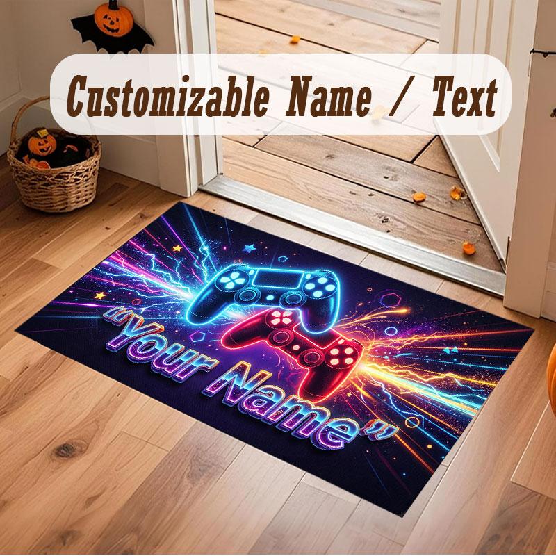 Neon Colorful Theme Crystal Velvet Floor Rug Personalized Custom Name Text Warm Carpet Home Decoration