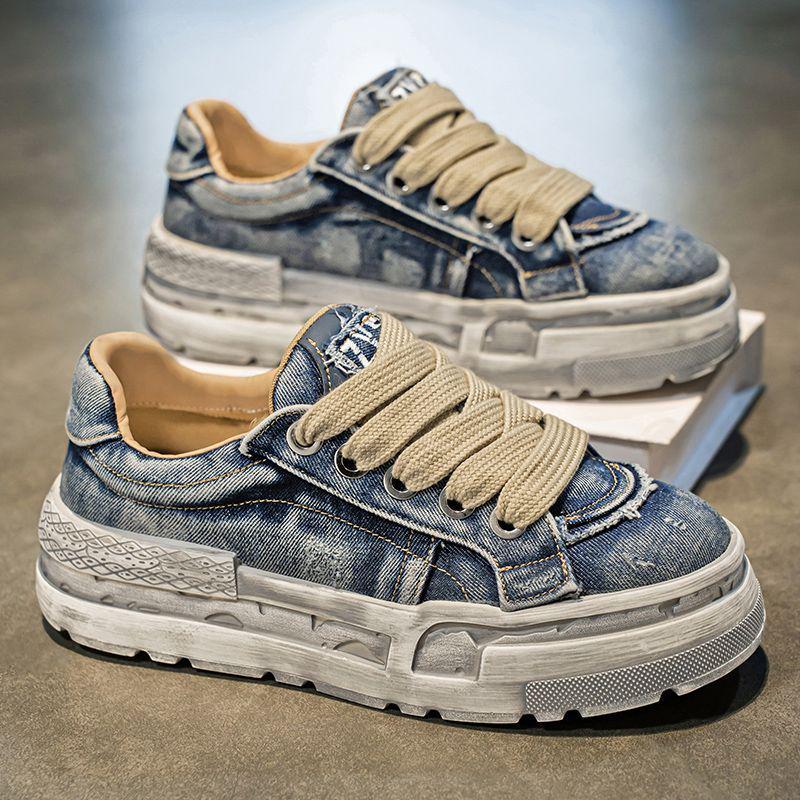 Herren Distressed Denim Canvas German Trainer Dad Shoes - Trendiger Casual Sportstil