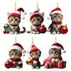 6Pcs Christmas Pendents Set Cartoon 2D Acrylic Cats Ornament with Lanyard Festive Christmas Party Pendant Home DIY Decoration