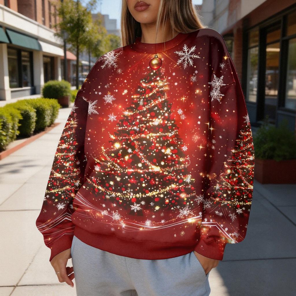 Women's Trendy Christmas Graphic Crewneck Sweatshirt Lightweight Casual Pullover Top for Holiday