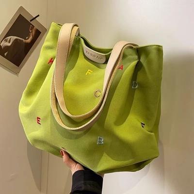 Large Capacity, Canvas, Bag, Women's Bag, Embroidery, Letters, Handbag, Student, Shoulder Bag, Tote Bag