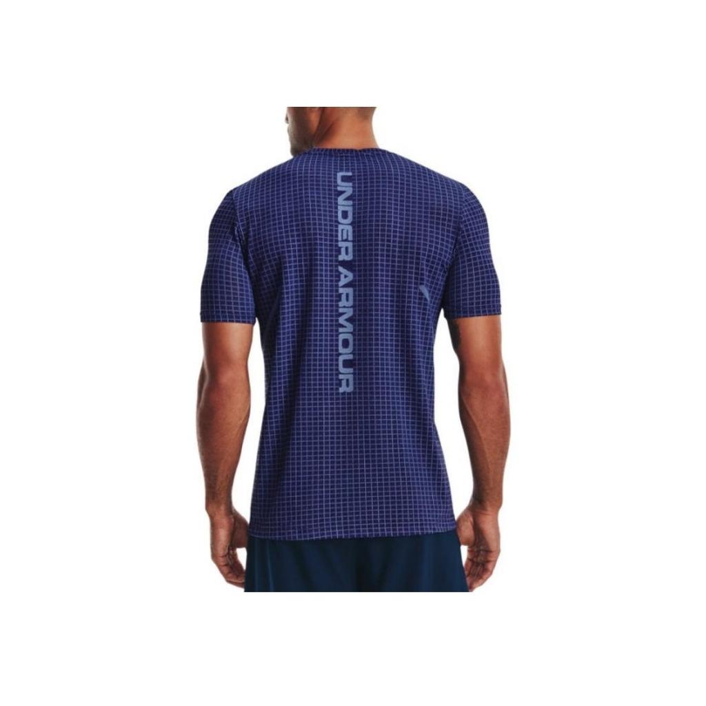 Under Armour Seamless Plaid Training Round Neck Short Sleeve T-Shirt Men Tops Blue 1376921-468