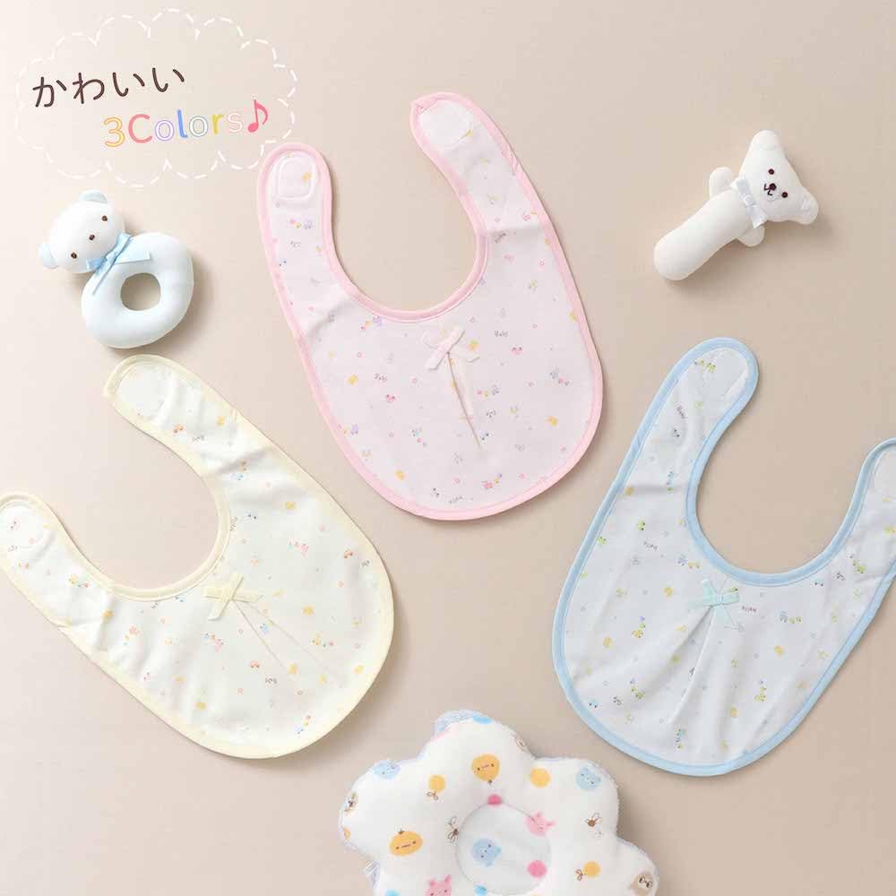 Cream De Coco Toy Print Bib with Cute Baby 20904 (Petite Baby/3 Colors) Ribbon, Bib, (Blue)