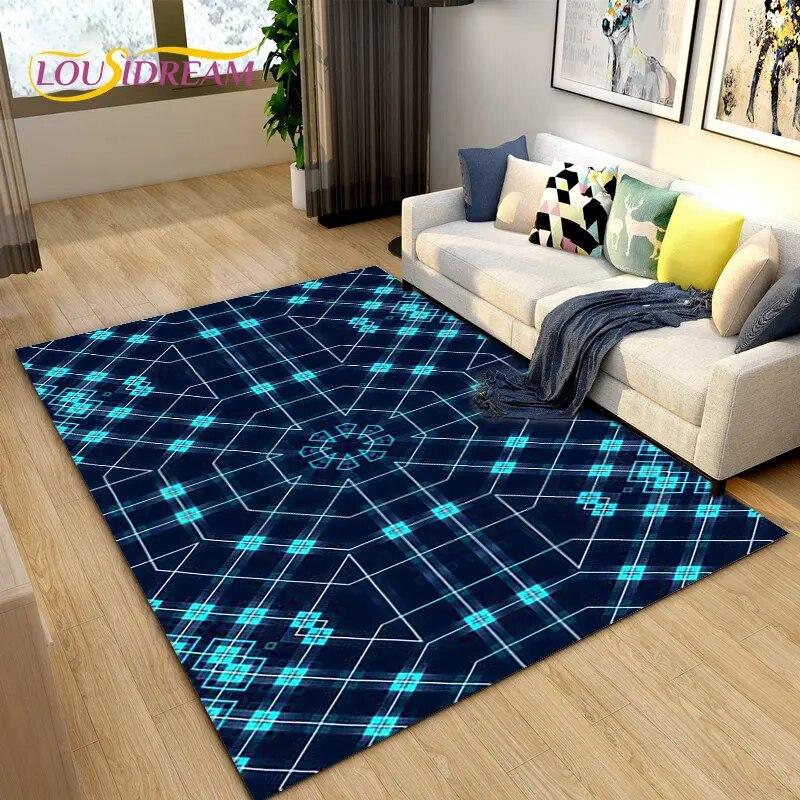 3D Geometric Lattice Pattern Area Rug,Carpet Rug for Living Room Bedroom Sofa Decoration,Kitchen Bath Doormat Non-slip Floor Mat