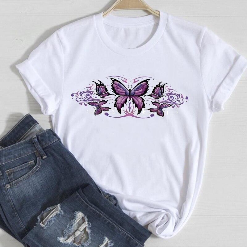 Women T-Shirt Summer Ladies Tops Cute Aesthetic Fashion 90S Print Kawaii Basic Clothing Female Clothes Tees Beautiful Butterfly