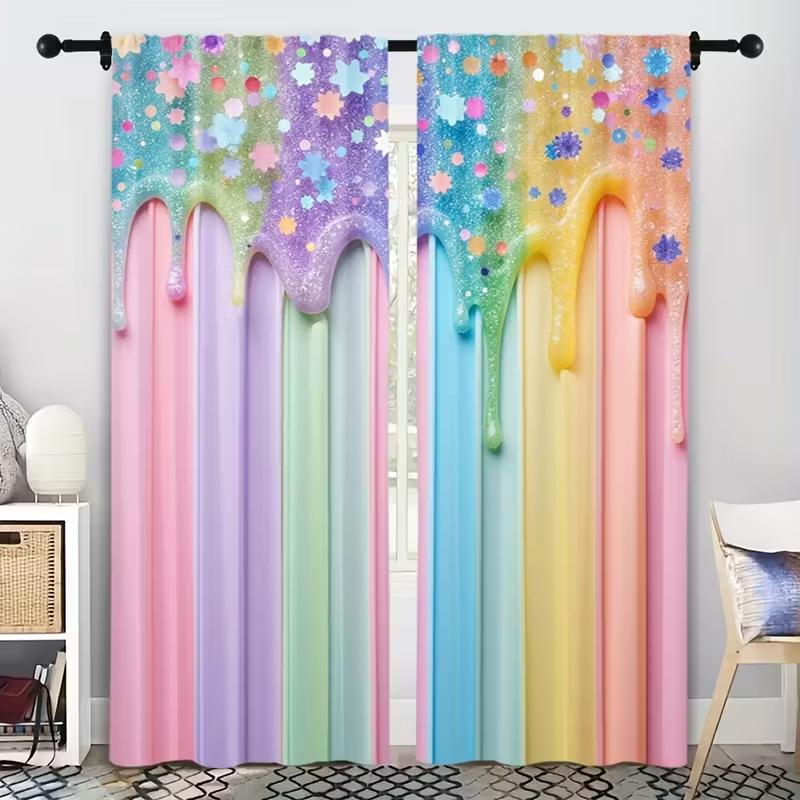 2 Pcs Rainbow Print Curtains,suitable for Bedroom,living Room Kitchen Decoration,home Decoration,curtin for Window