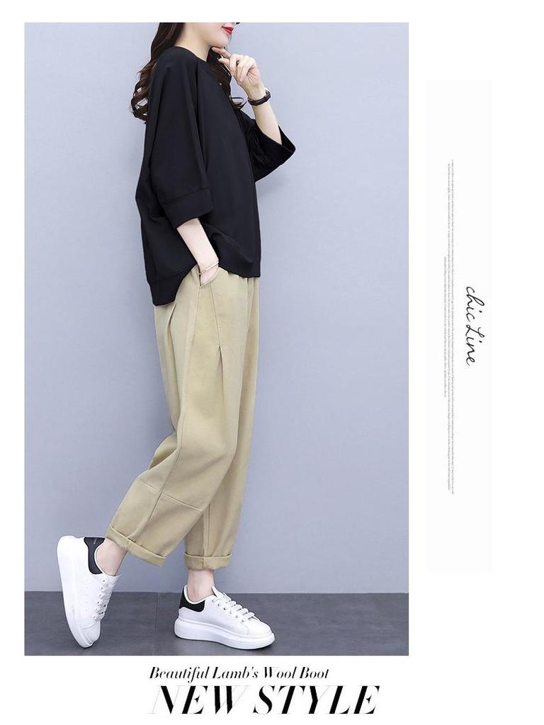 Women's 2021 Spring/Summer Hong Kong Style Casual Suit - Trendy, Youthful Top & Pants Set