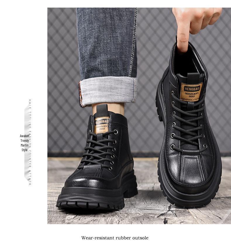 2024 Men's Mid-Cut Martin Boots with Velvet for Autumn and Winter – Trendy Men's Footwear