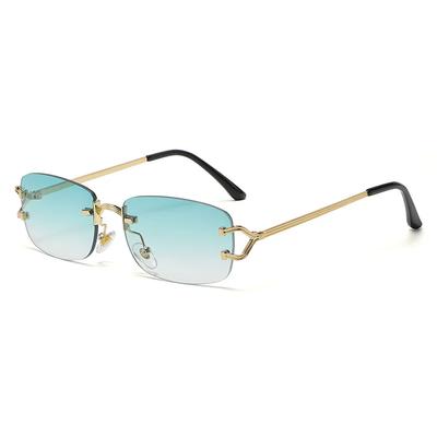 Nouveaux Petits Lunettes de Soleil Sans Monture à Bordure Fine Mode Rectangulaire Sans Monture Verres Teintés Lunettes Années 90 pour Femmes Hommes