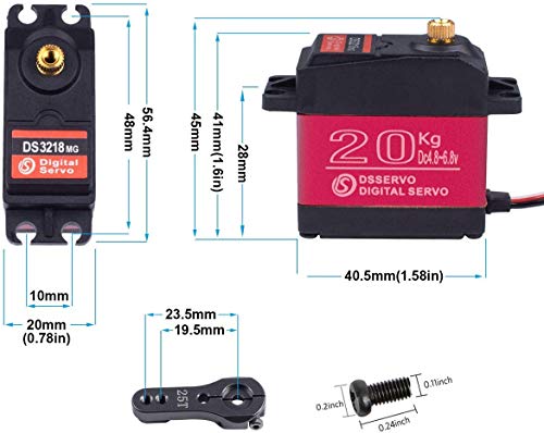RCmall 4-Piece Set DS3218 Waterproof 20KG Digital Servo, Full Metal Digital Steering Servo with 25T Servo Arm, 270° Angle for RC Cars [Parallel Import