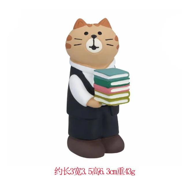 Japanese Ornaments Library Reading Cat Scene Decoration Shooting Props Miniature Resin DIY Birthday Gift Bookshelf Collection
