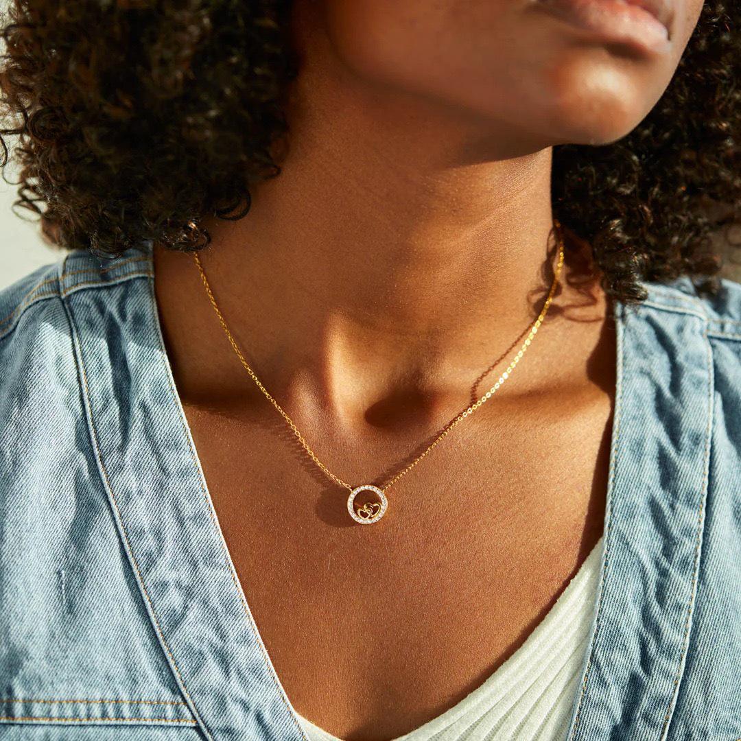 S925 Sterling Silver Double Heart Hollow Circle Necklace for Women - Stylish European & American Clavicle Chain 925 Silver золотой
