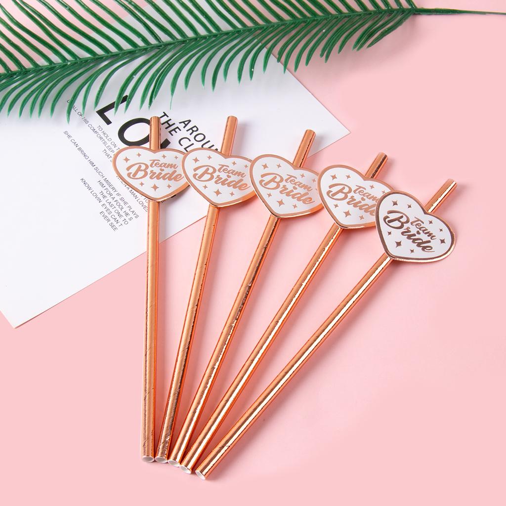 10/20pcs Team Bride Rose Gold Paper Straws Bachelorette Party Wedding Decoration Drinking Straw To Be Hen Party Birdal Shower