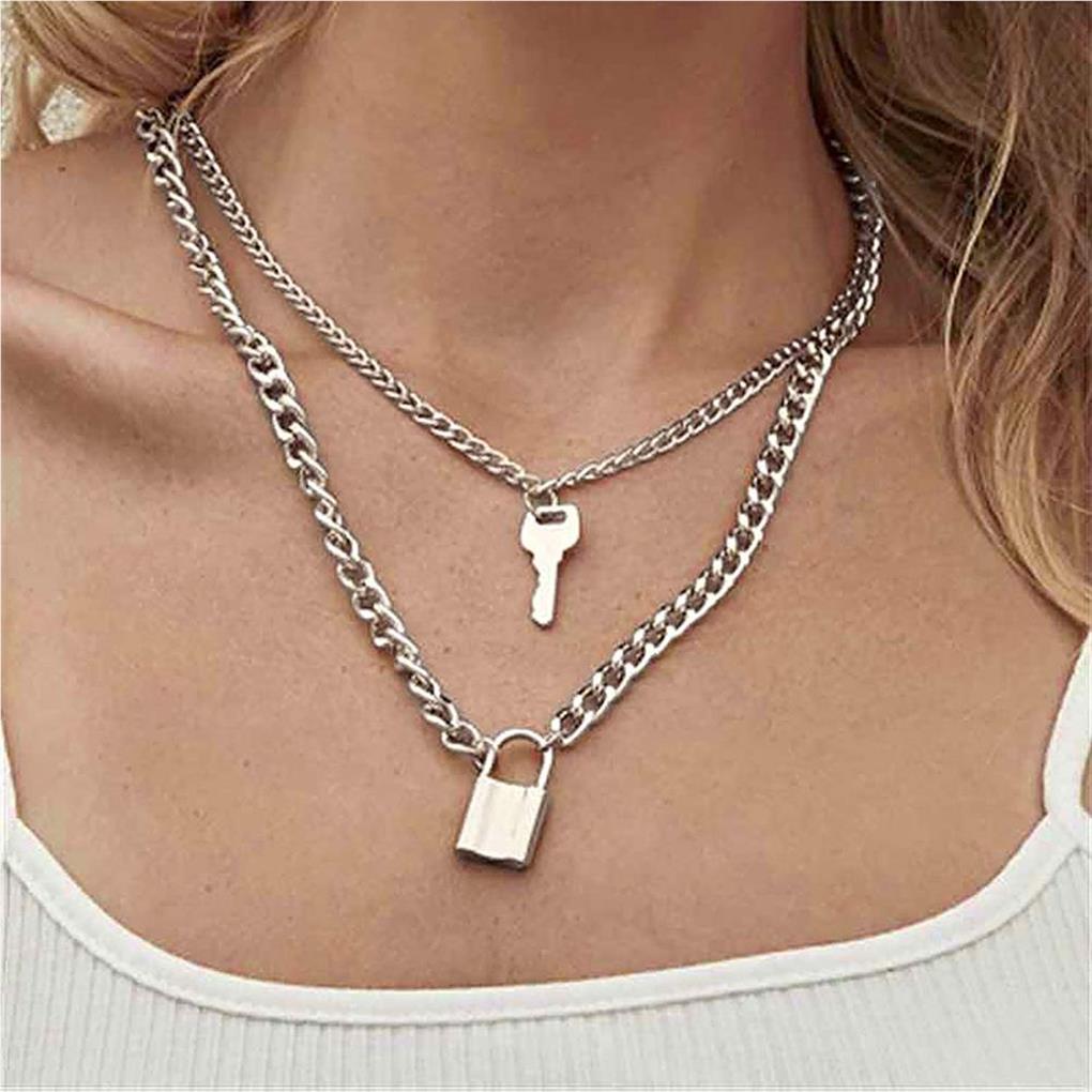 2Pcs Cute Lovely Lock Chain Waterproof Reusable Necklace Locks Pendant Wear-resistant Punk Necklaces for Women Clothes