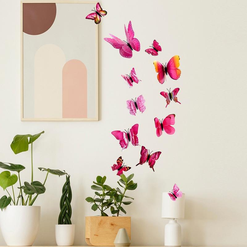12 Pièces Autocollants Muraux Papillons Décalcomanies Autocollants sur le Mur Nouvel An Décorations de Maison Papier Peint Papillon 3D en PVC pour Salon