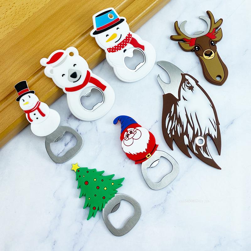 Christmas Bottle Opener Santa Snowman Stainless Steel Bottle Openers Magnetic Refrigerator Sticker 2025 Party Decor Supplies