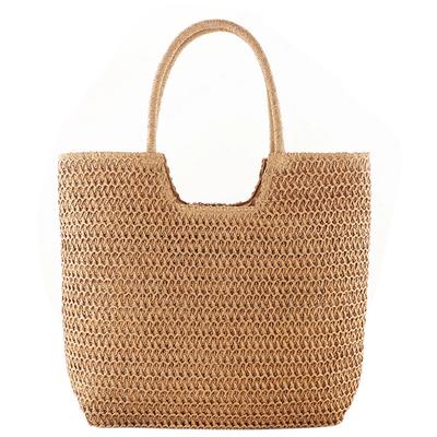 Women Straw Hobo Bag Large Capacity Crochet Beach Handbag Zipper Closure Weaving Travel Handbag Ladies Summer Daily Bag