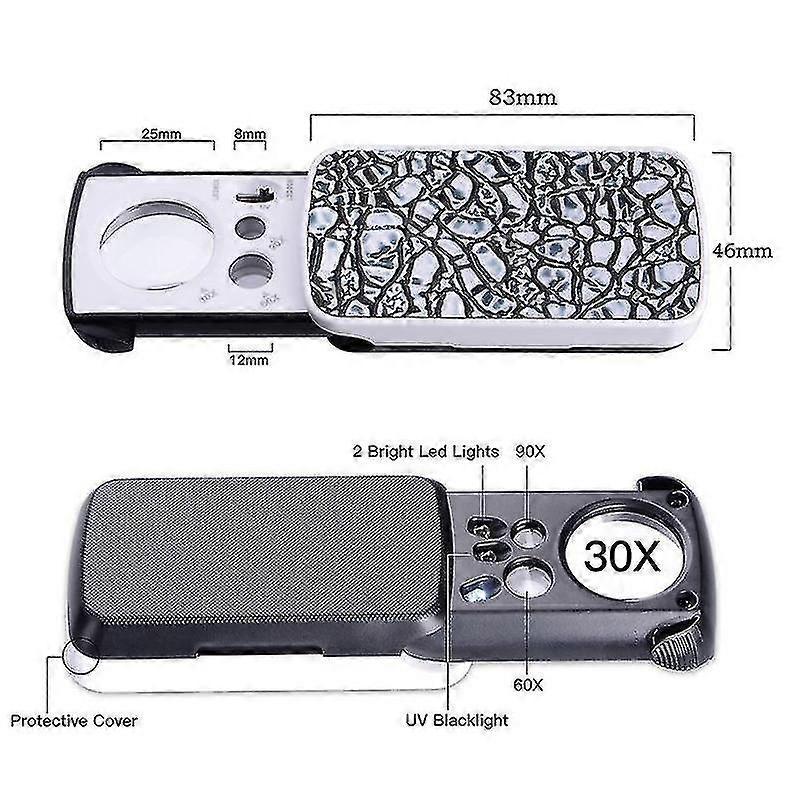 30x 60x 90x Banknote Inspection Led Light Draw Folding Antique Identification Jewelry Diamond Jade Magnifying Glass Emerald - Pjun