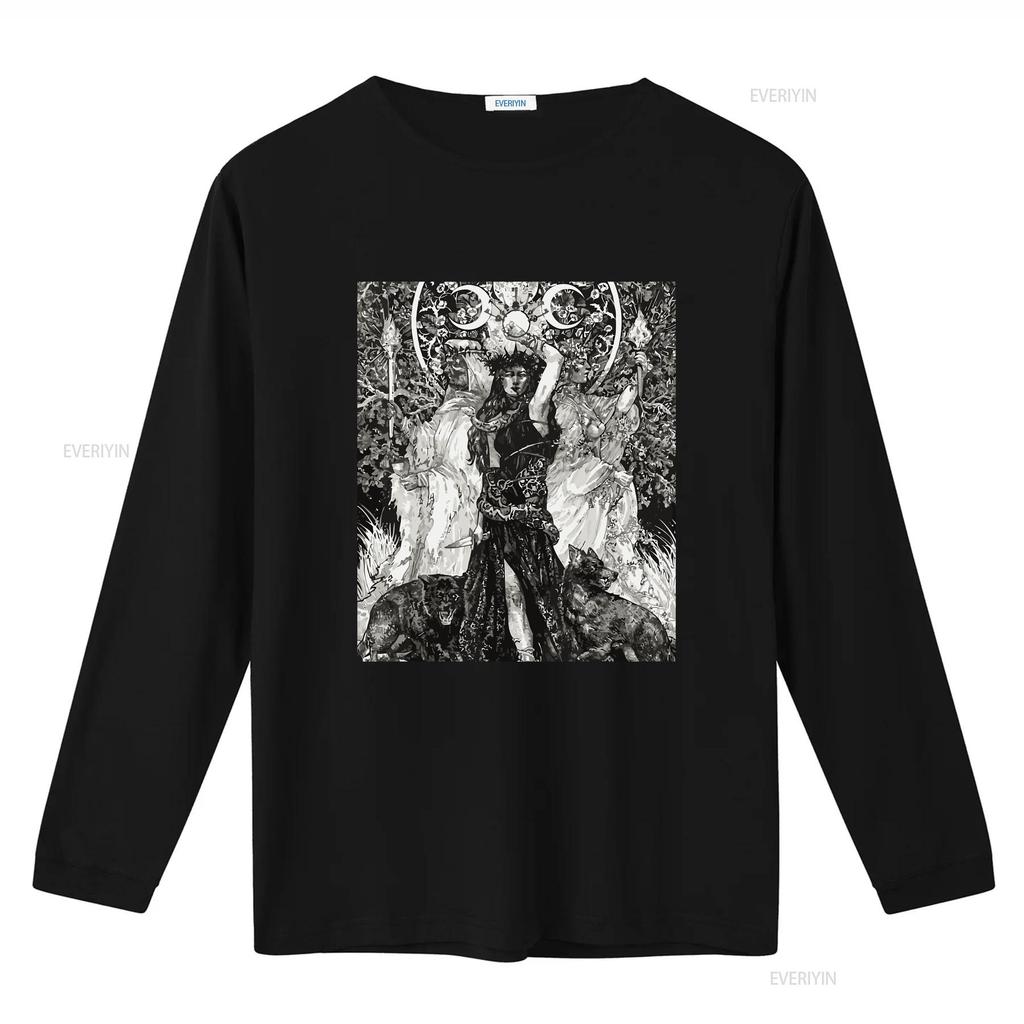 Die Göttin Hekate Tarotkarte Dreifache Wicca-Heidin Mondhexe T-Shirt vintage gewaschenes Oberteil für den Alltag Designer-Kleidung