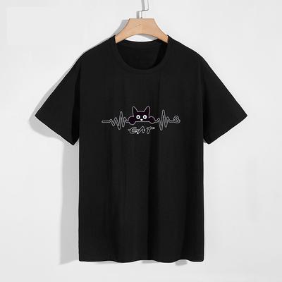 Koszulka Plus Size 12XL Męska bawełniana koszulka na co dzień z krótkim rękawem i dekoltem w kształcie litery O, oddychająca, wygodna, dopasowana konstrukcja z kotem