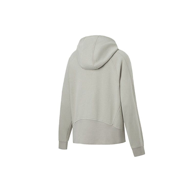 Li-Ning Fitness Series Solid Color Casual Hooded Cardigan Long Sleeve Sweatshirt Women Sweatshirt Stone-Grey AWDT802-2