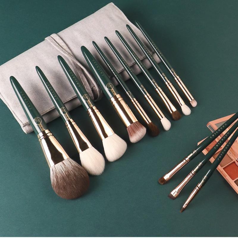 CHICHODO Oliva Green Set di pennelli per il trucco, set di pennelli cosmetici di lusso in setole sintetiche morbide