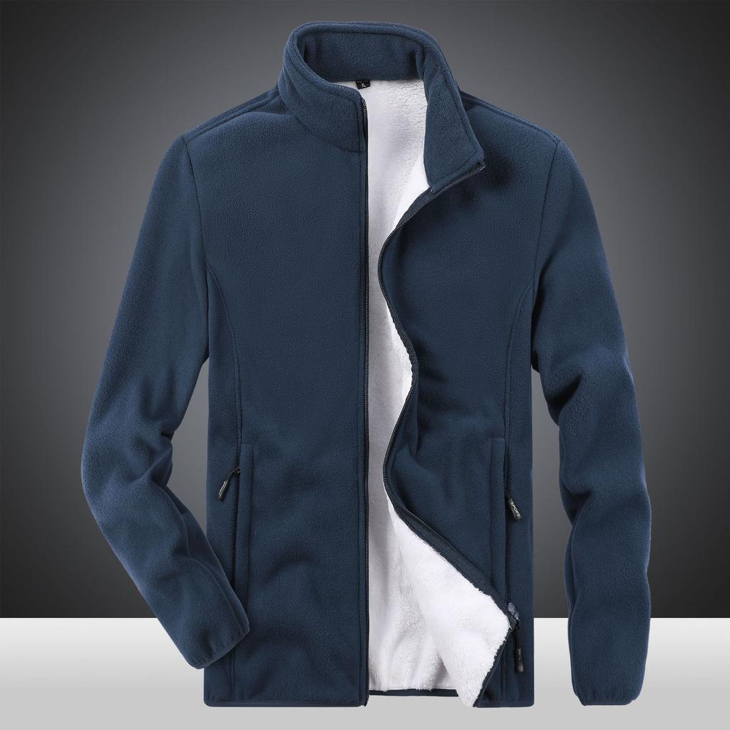 Vinter Herre Tykk Fleecejakke med Ekstra Fett og Ekstra Stor Ensfarget Fleecejakke