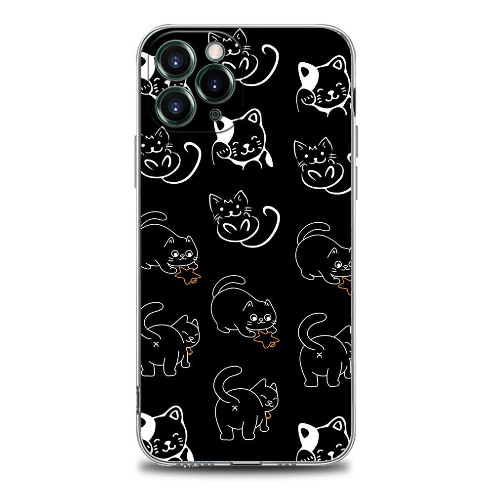 Funny Cute Cat Line Art Clear Phone Case for Apple iPhone 14 11 12 13 Pro Max 7 8 SE XR XS X Max 6 6s Plus Soft Silicone Cover