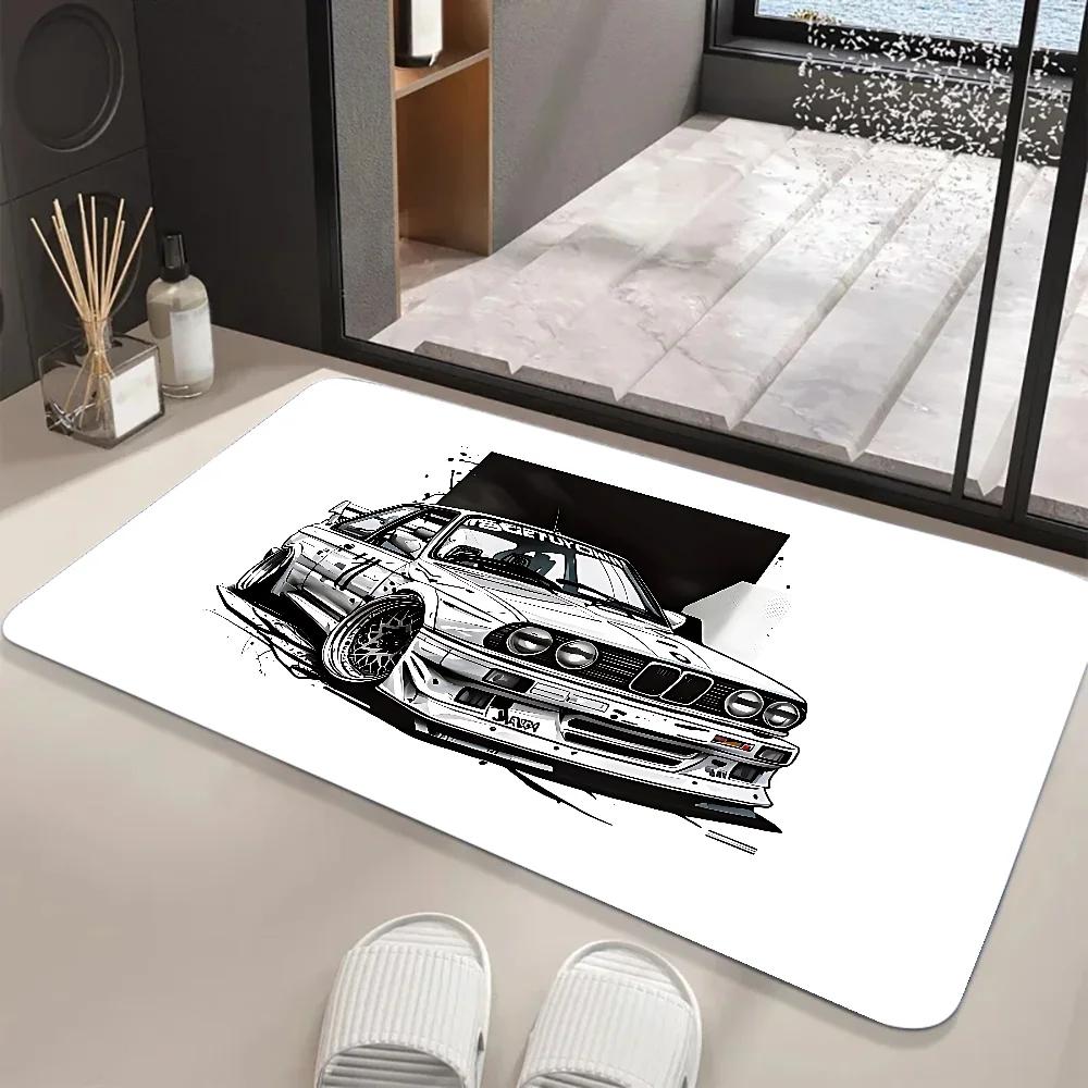 Large Size Retro Sports Car Floor Mats Graphic Printed  Doormats for Bathroom Kitchen Entrance Carpet Home Decoration Drain Pad