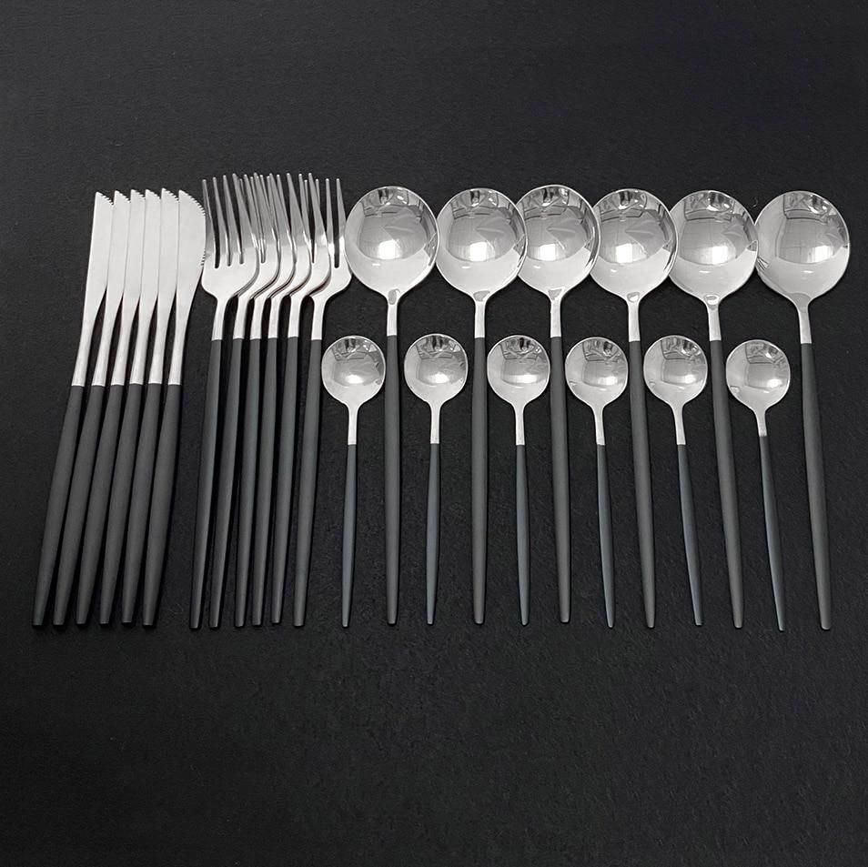 24Pcs White Gold Cutlery Set Kitchen Tableware Set Stainless Steel Dinnerware Set Knife Fork Spoon Dinner Set Dishwasher Safe