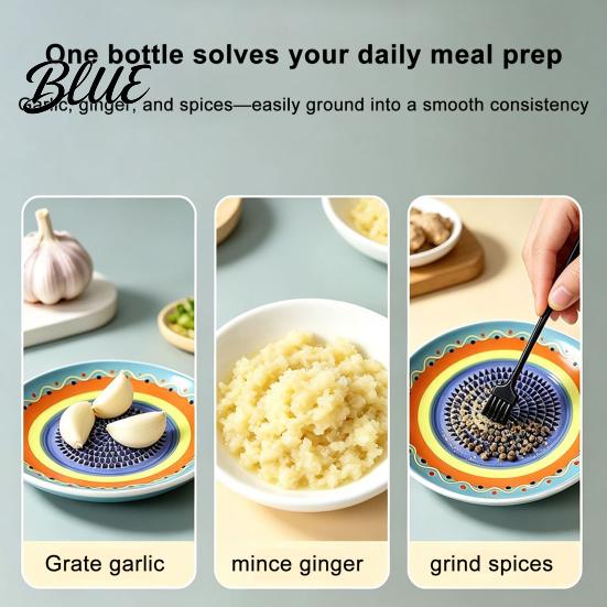 Non Electric Cheese Grater Ceramic Garlic Ginger Grater 2-in-1 Manual Shredder Plate for Kitchen Cooking Flat Grinding Base Easy-Clean Tool