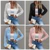 Women Autumn Thin Lace Zipper Up Coats Ladies Long Sleeve Hollow Out Outerwear Short Jackets