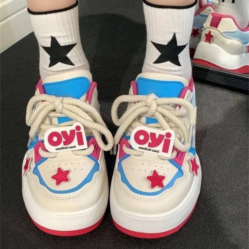 Dopamine Star Platform White Shoes Girls Design Shoes Spring New Versatile Skateboard Shoes