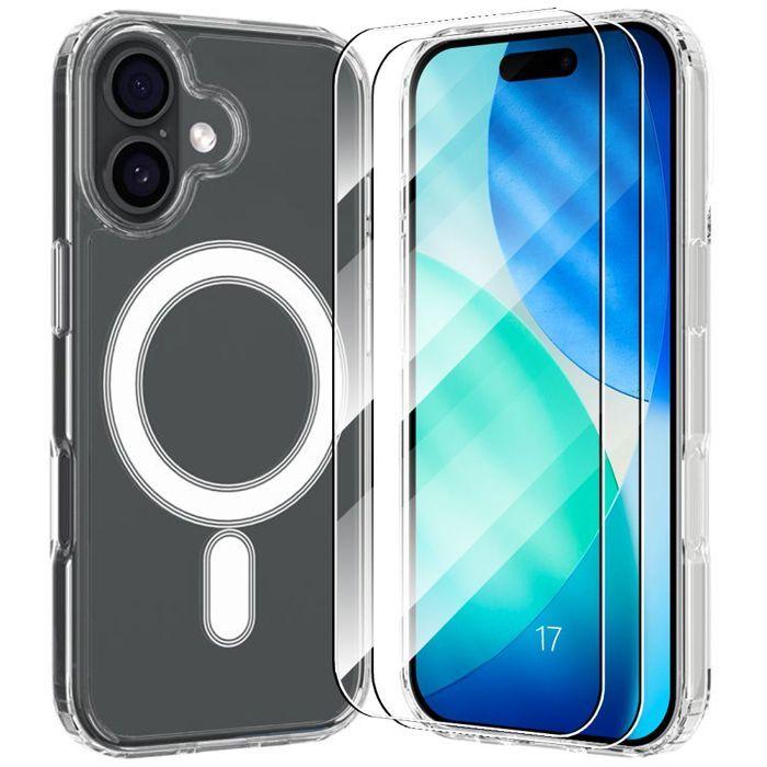 Coque de protection pour iPhone 17 - BOOLING - Antichoc - Transparente - 2 Verres Trempés - Cercle Magnétique