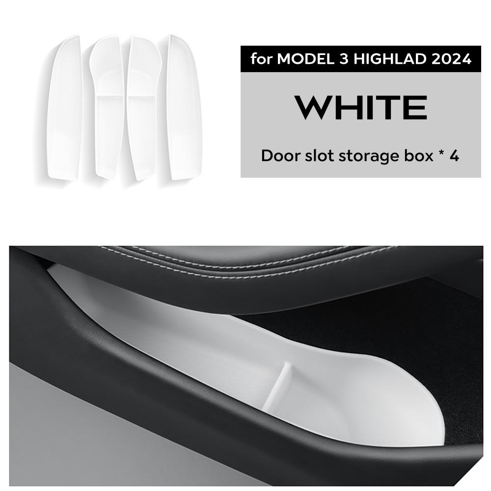For Tesla Model 3 Highland 2024 Car Door Side Storage Box Front Rear Side TPE Door Storage Organizer Tray Interior Accessories