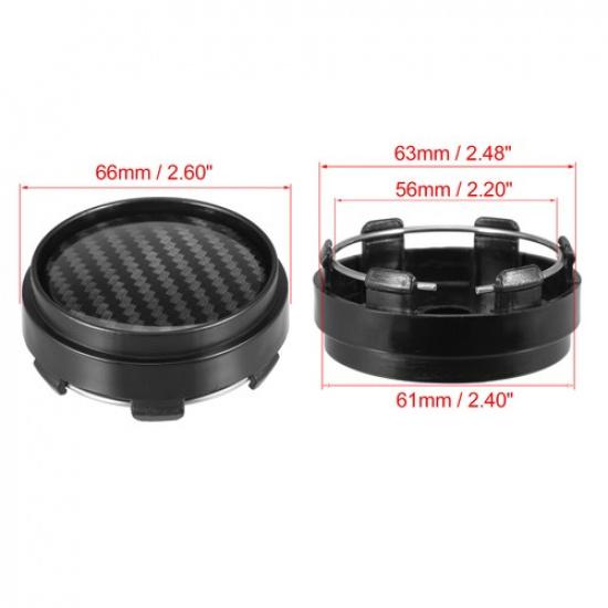 FOUR 63mm 66mm Wheel Center Hub Caps Covers Carbon Fiber Pattern Black Universal