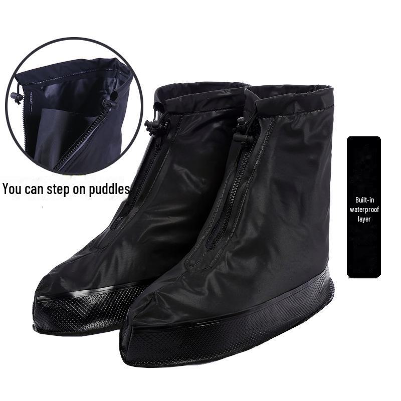 Schwarz-weiße Fahrradüberschuhe: Regenfest, verschleißfest, dicke Sohlen, High-Top-Design mit anpassbarem Logo.