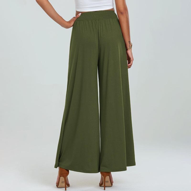 Fashion Loose Elastic Waist Women's Wide Leg Pants High Waist Casual Office Simple Office Trousers with Pockets Solid Color Elegant Clothing