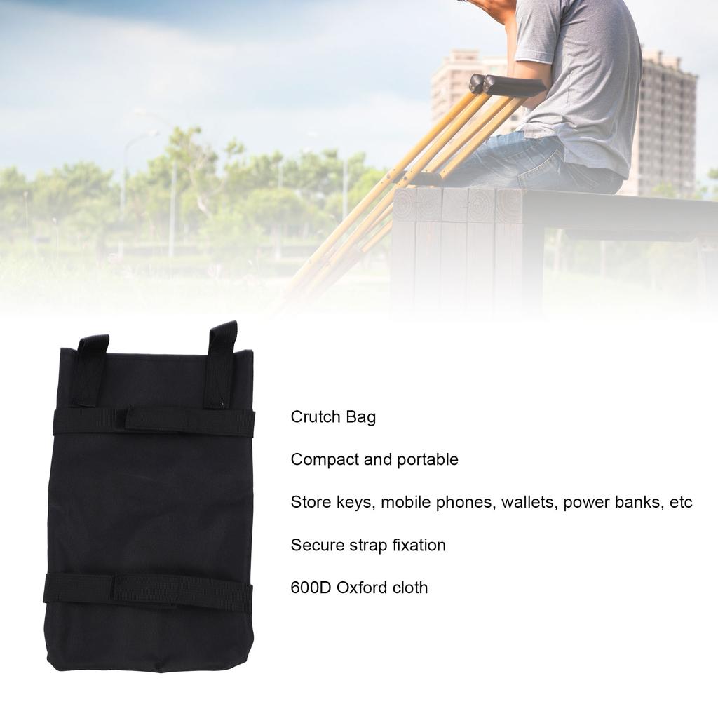 Bolsa para Muleta Tecido Oxford Fixação com Alça Multifuncional Portátil Bolsa para Muletas 7,87x11,81 pol Preta