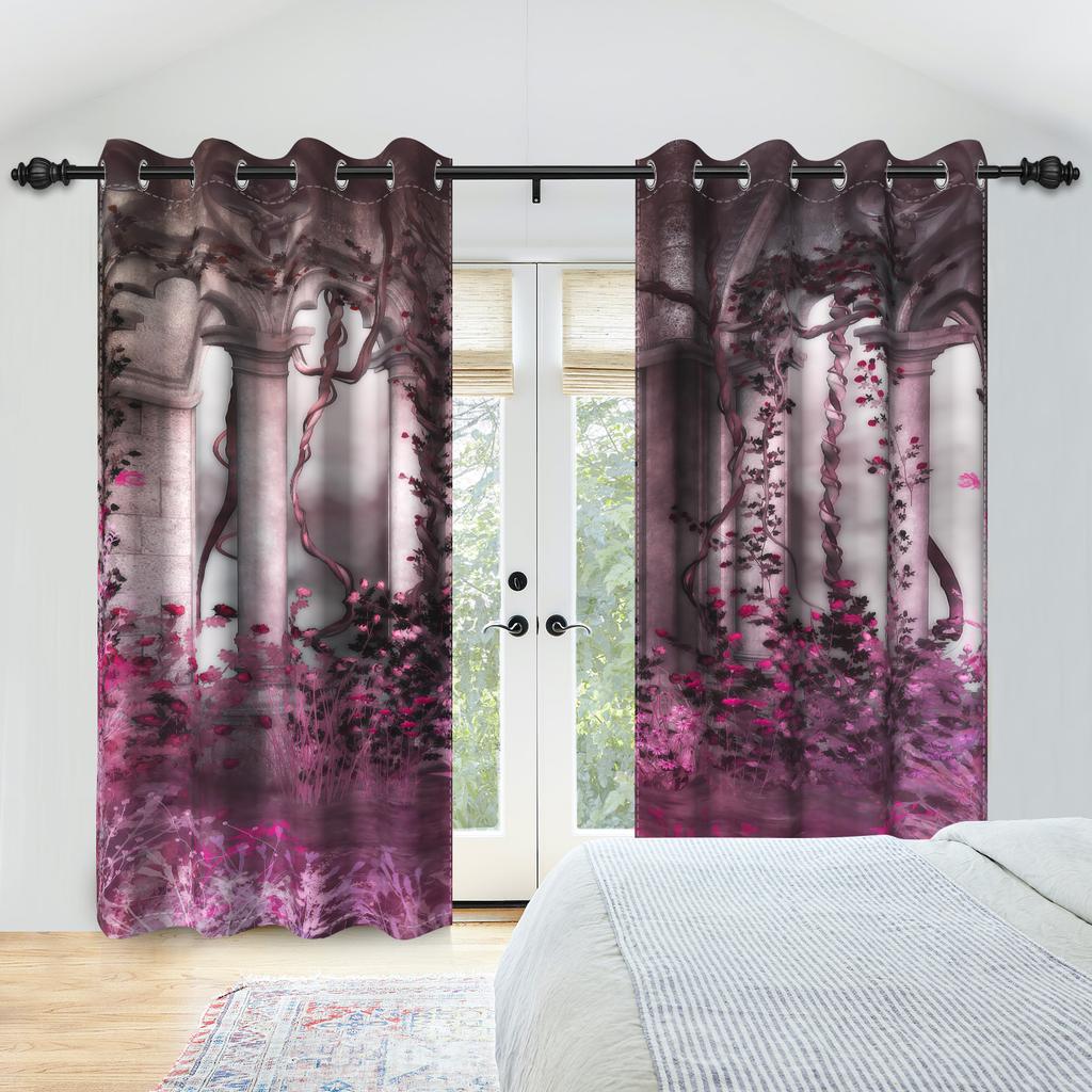 2pcs/set Horror Halloween Window Curtain Night Gate Skeleton Home Bedroom Living Room Decor Blackout Polyester Fabric Curtains