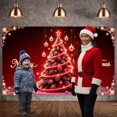 Winter Banner Christmas Tree Design Xmas Backdrop Holiday Decor Display Illuminated Lights Holiday Display For Winter Festival