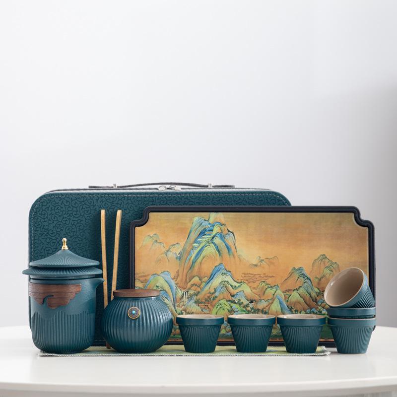 Merchandise Palace Style Forbidden City Ceramic Portable Travel Tea Set Dry Tea Tray Business Mid-Autumn Festival Gifts