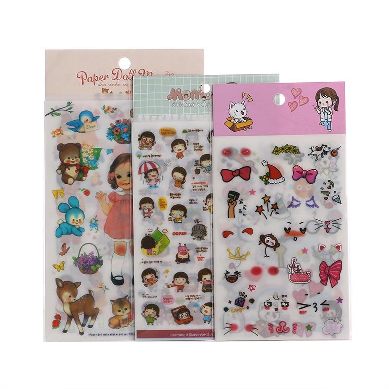 6sheets /Bag Cute Cartoon Children Stickers Transparent Pvc Stickers Waterproof Stickers Creative Bagged Animal World Stickers