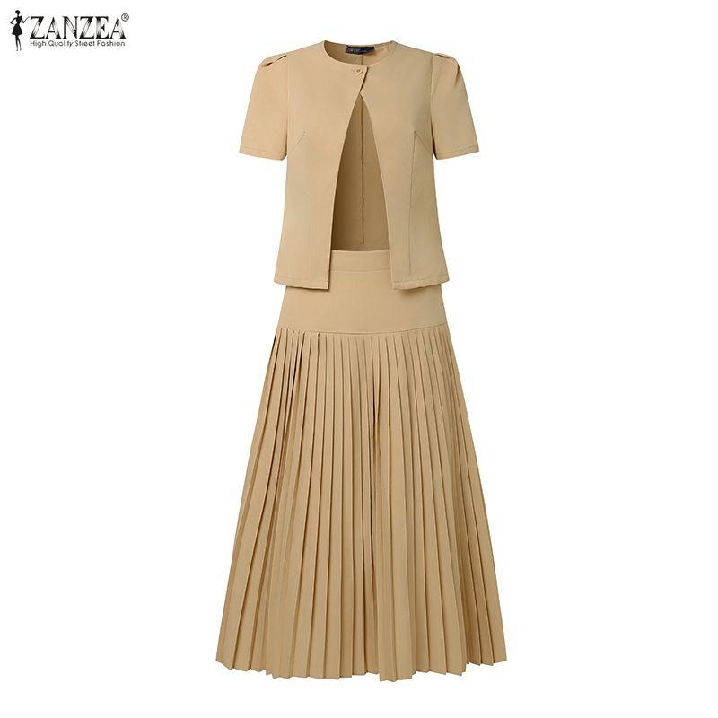 ZANZEA Women Short Sleeve Blouse and Skirts Summer Two Piece Suit Sets