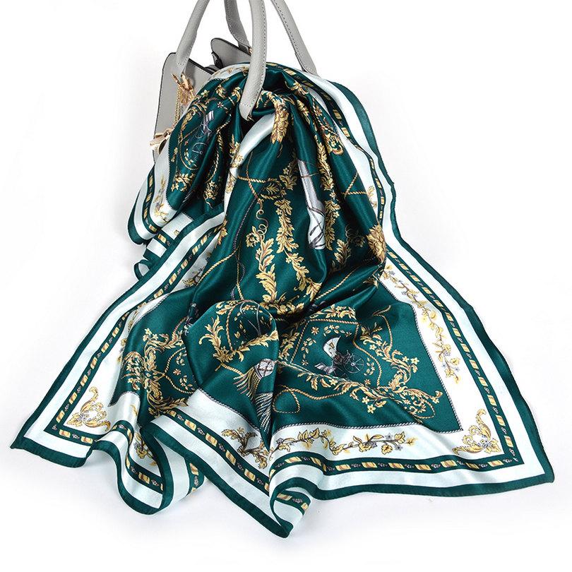 [Bysifa] Women'S Scarves New 100% Silk Scarf Fashion  Luxury Pure Silk Blue Scarf Shawl Spring Fall Winter Scarves 88*88Cm