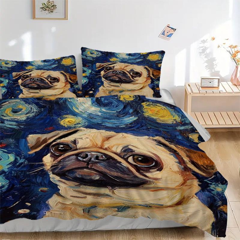 

3pcs Pug Art Print Duvet Cover Set - Includes 1 Duvet Cover and 2 Pillowcases, No Quilt Core, All-Season Home Decor yy251111065 135x200cm