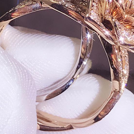 Women Rose Ring Cubic Zirconia Rose Ring Hypoallergenic Alloy Sparkling Flower Ring Jewelry