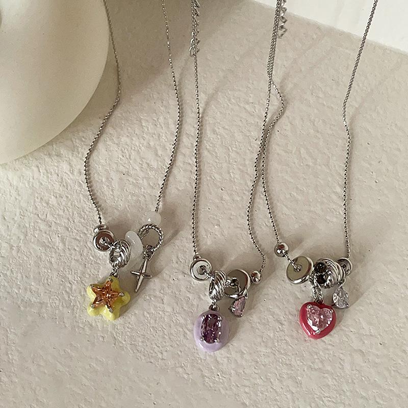 Long Tassel Necklace Water Droplet Star Shaped Heart-shaped Multi Pendant Sweet and Cool Fashionable Versatile Collarbone Chain